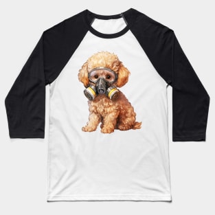 Poodle Dog Wearing Gas Mask Baseball T-Shirt